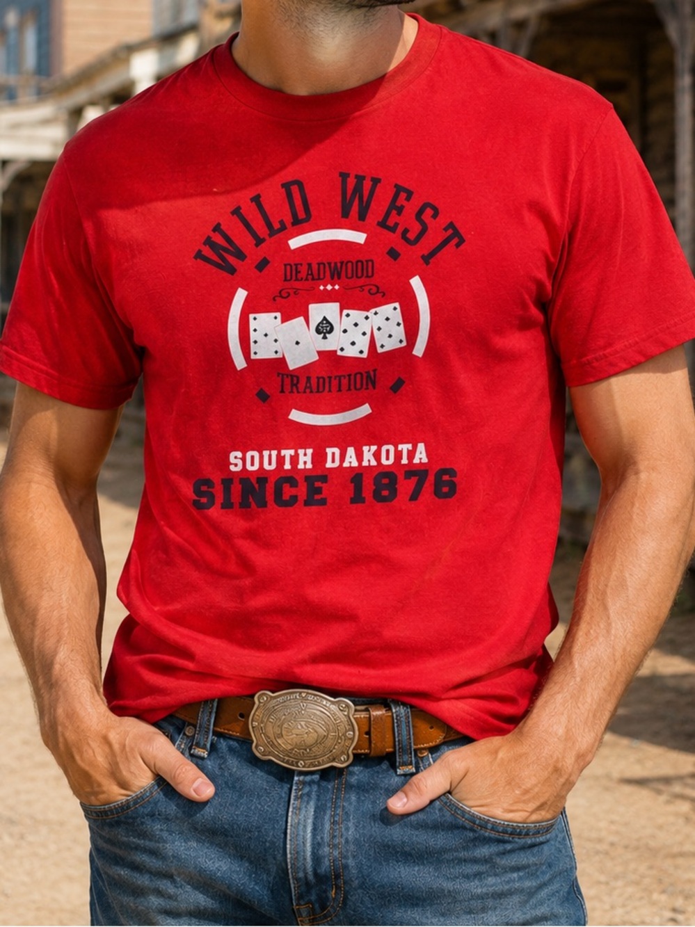 Poker Cards Wild West Deadwood Tee Shirt red size XL unisex